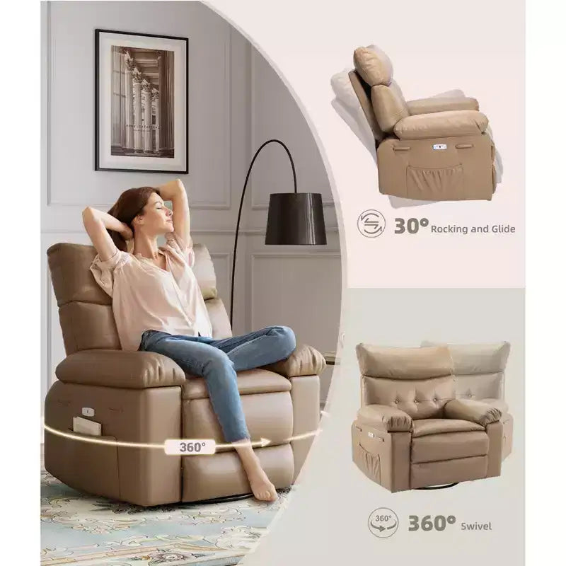 Electric Lift Recliner Chair with Swivel, Massage, Heat and Rocking Function