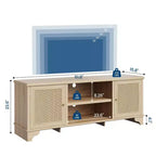 Rattan TV Stand for Living Room, Boho Entertainment Center for 55-70 Inch TV with Storage and Shelf