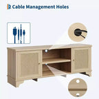 Rattan TV Stand for Living Room, Boho Entertainment Center for 55-70 Inch TV with Storage and Shelf