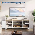 Rattan TV Stand for Living Room, Boho Entertainment Center for 55-70 Inch TV with Storage and Shelf
