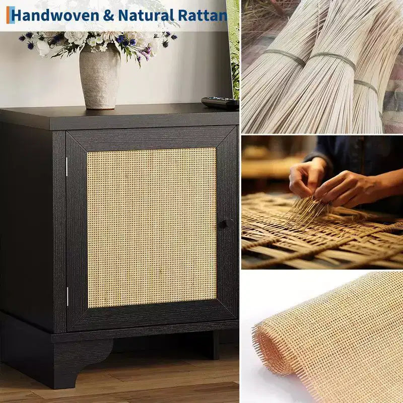 Rattan TV Stand for Living Room, Boho Entertainment Center for 55-70 Inch TV with Storage and Shelf