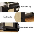 Rattan TV Stand for Living Room, Boho Entertainment Center for 55-70 Inch TV with Storage and Shelf