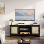 Rattan TV Stand for Living Room, Boho Entertainment Center for 55-70 Inch TV with Storage and Shelf