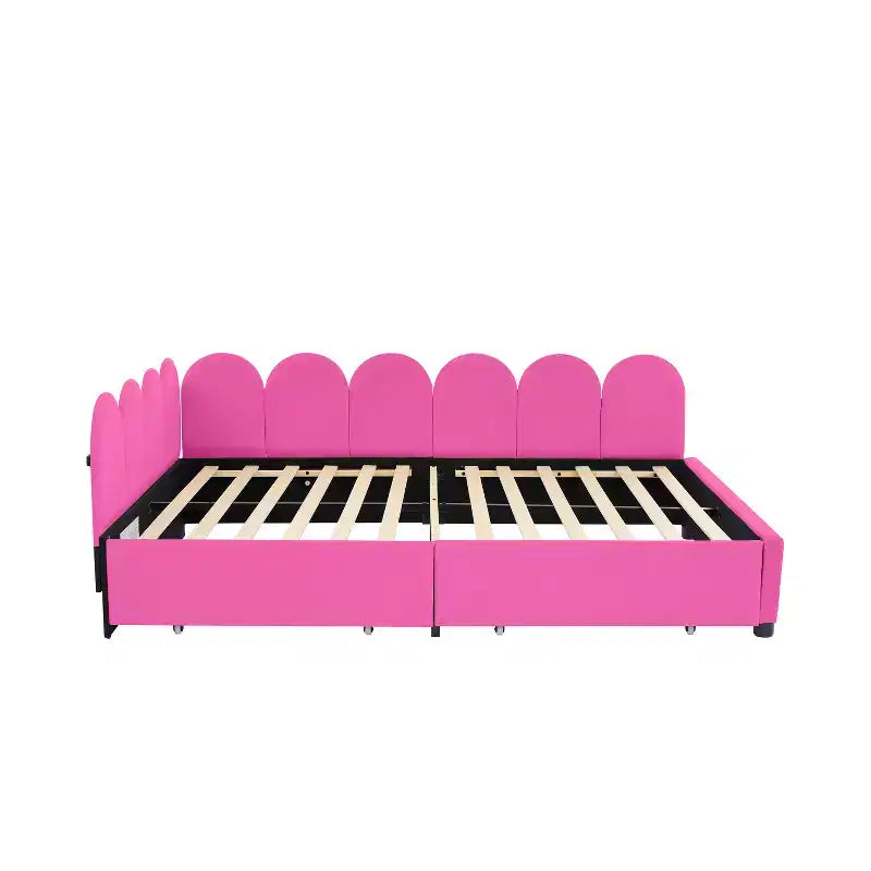 Full Size Upholstered Velvet Daybed with 2 Storage Drawers - Rose Red