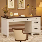 Office Desk with Drawers and File Cabinet, 53.5 Inch, White or Brown