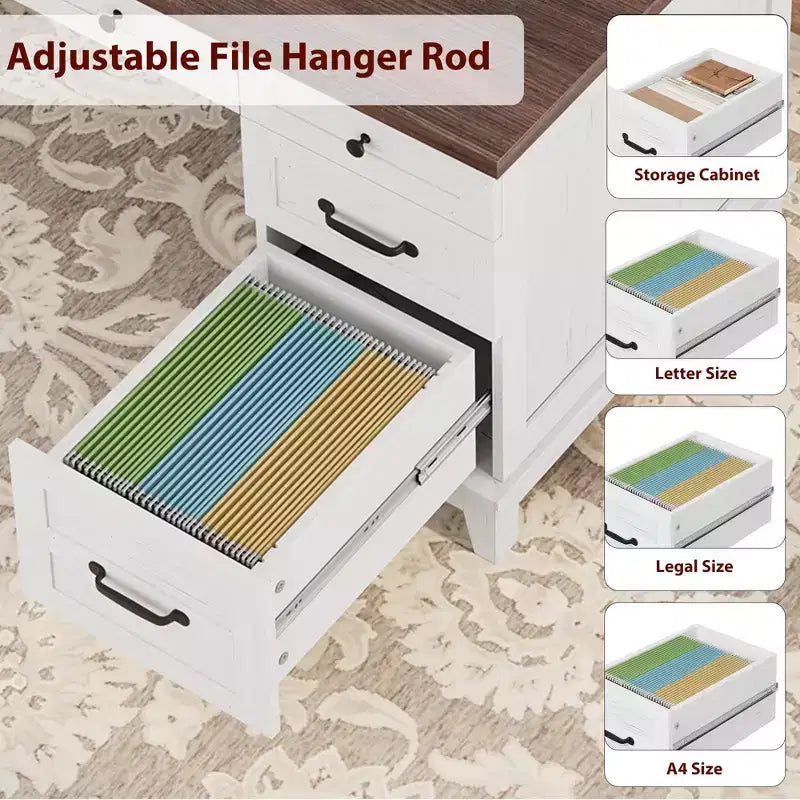 Office Desk with Drawers and File Cabinet, 53.5 Inch, White or Brown