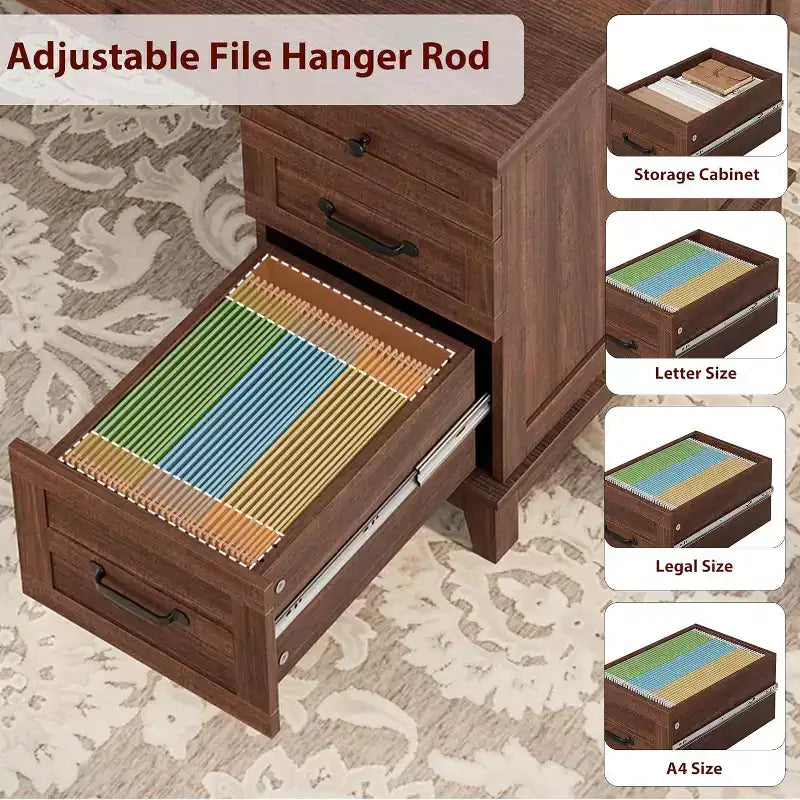 Office Desk with Drawers and File Cabinet, 53.5 Inch, White or Brown