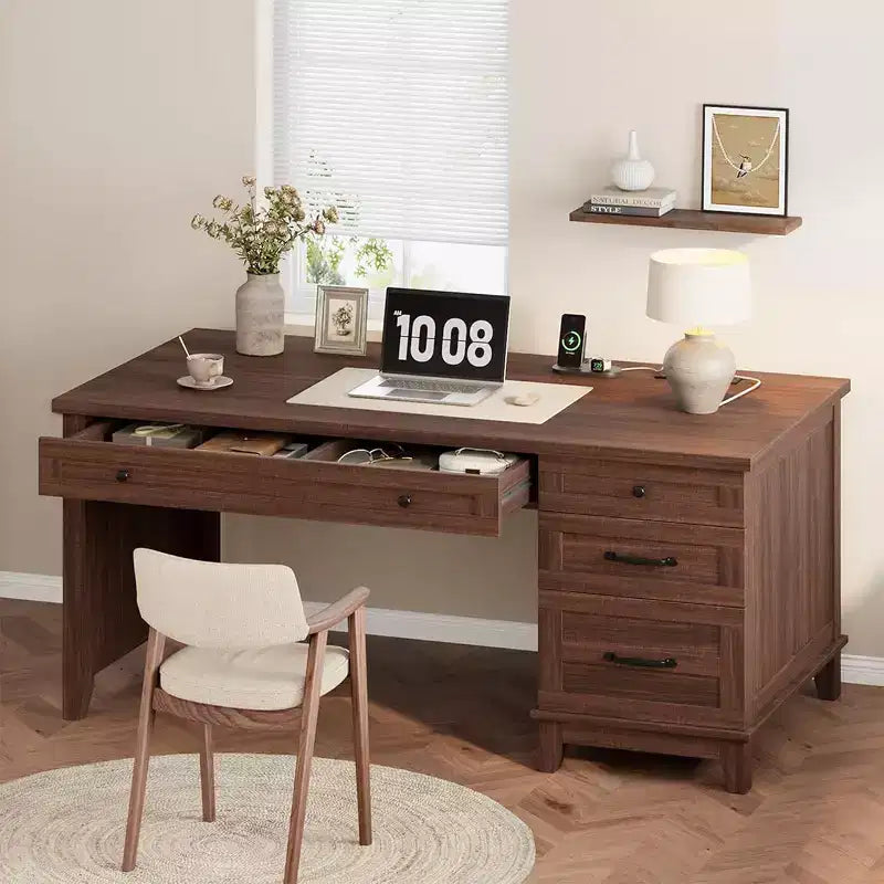 Office Desk with Drawers and File Cabinet, 53.5 Inch, White or Brown