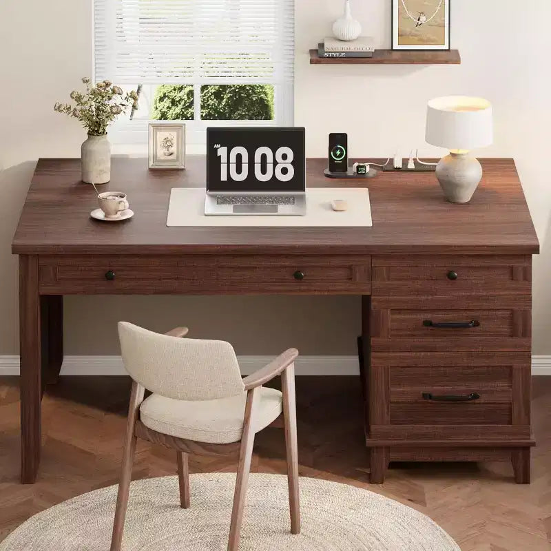 Office Desk with Drawers and File Cabinet, 53.5 Inch, White or Brown