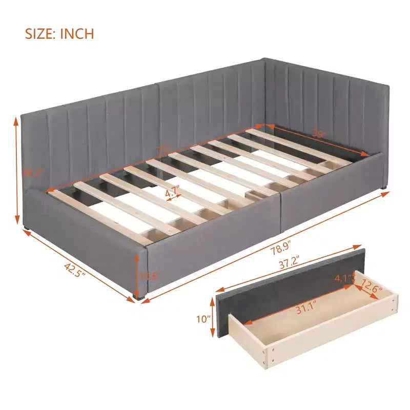 Twin Size Upholstered Daybed with Storage Drawers - Gray
