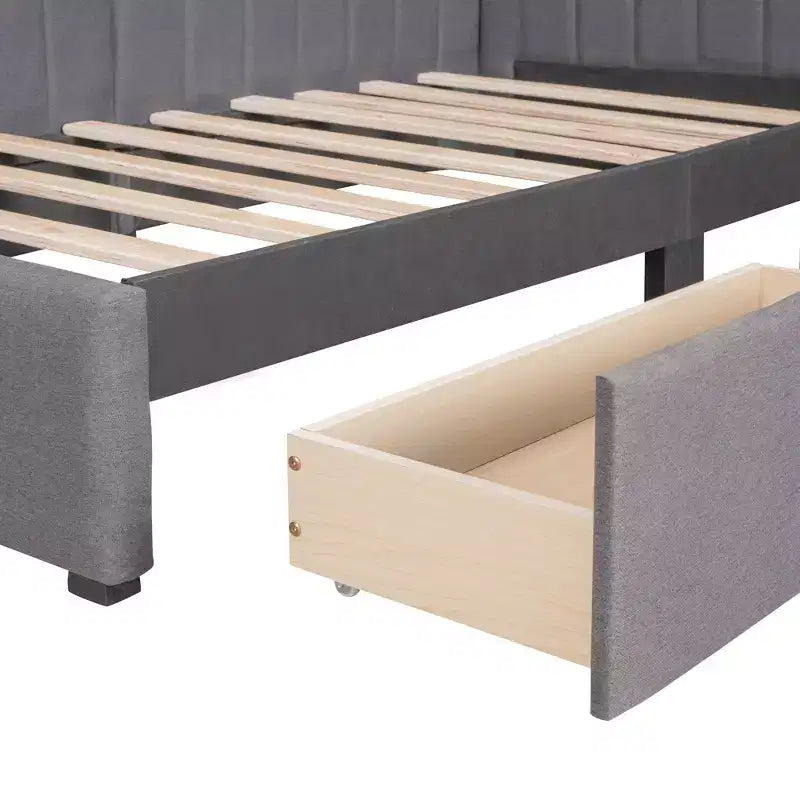 Twin Size Upholstered Daybed with Storage Drawers - Gray