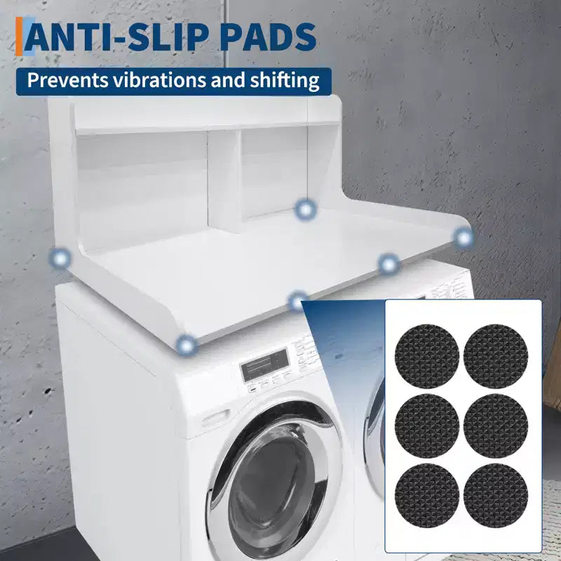 2-Tier Wood Countertop for Washer and Dryer with Edge Rails and Anti-Slip Pads