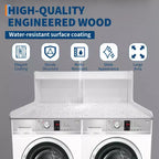 2-Tier Wood Countertop for Washer and Dryer with Edge Rails and Anti-Slip Pads