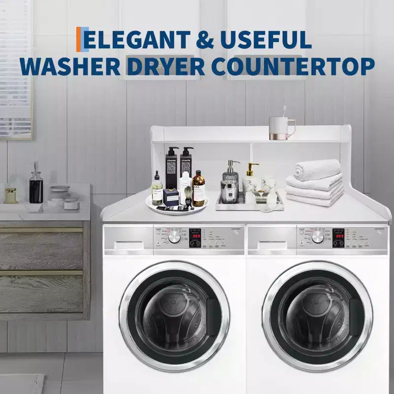 2-Tier Wood Countertop for Washer and Dryer with Edge Rails and Anti-Slip Pads