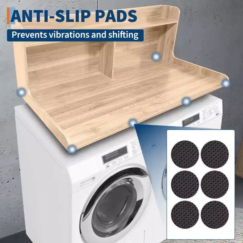 2-Tier Wood Countertop for Washer and Dryer with Edge Rails and Anti-Slip Pads