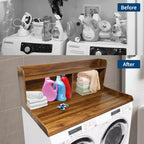 2-Tier Wood Countertop for Washer and Dryer with Edge Rails and Anti-Slip Pads