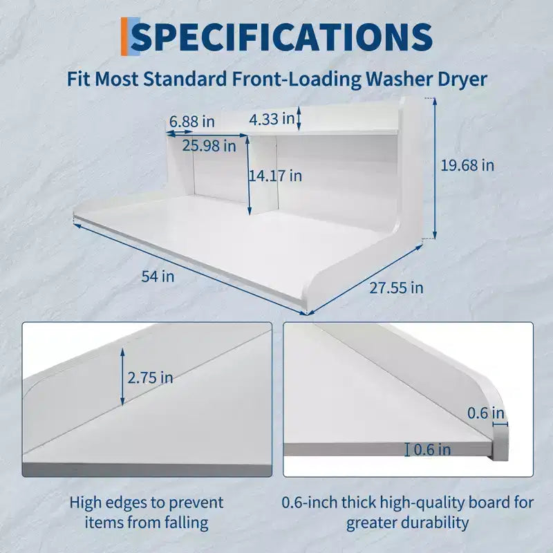 2-Tier Wood Countertop for Washer and Dryer with Edge Rails and Anti-Slip Pads