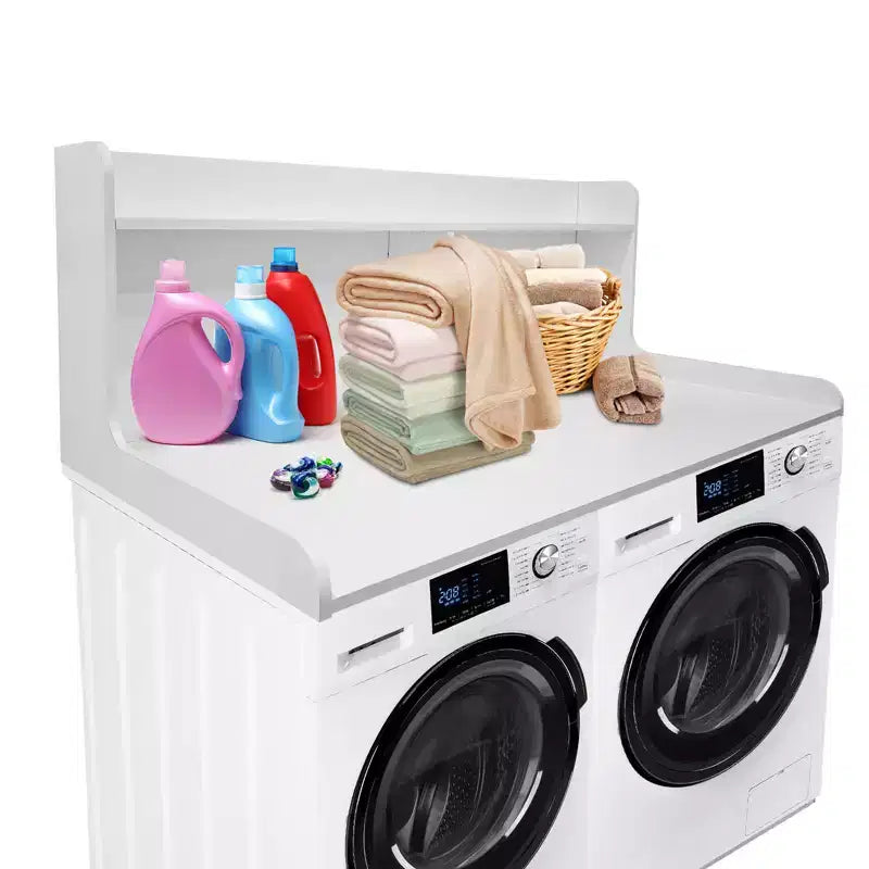 2-Tier Wood Countertop for Washer and Dryer with Edge Rails and Anti-Slip Pads
