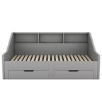 Twin to King Size Daybed Frame with Storage Bookcases, Two Drawers and Charging Station - Gray