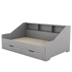 Twin to King Size Daybed Frame with Storage Bookcases, Two Drawers and Charging Station - Gray