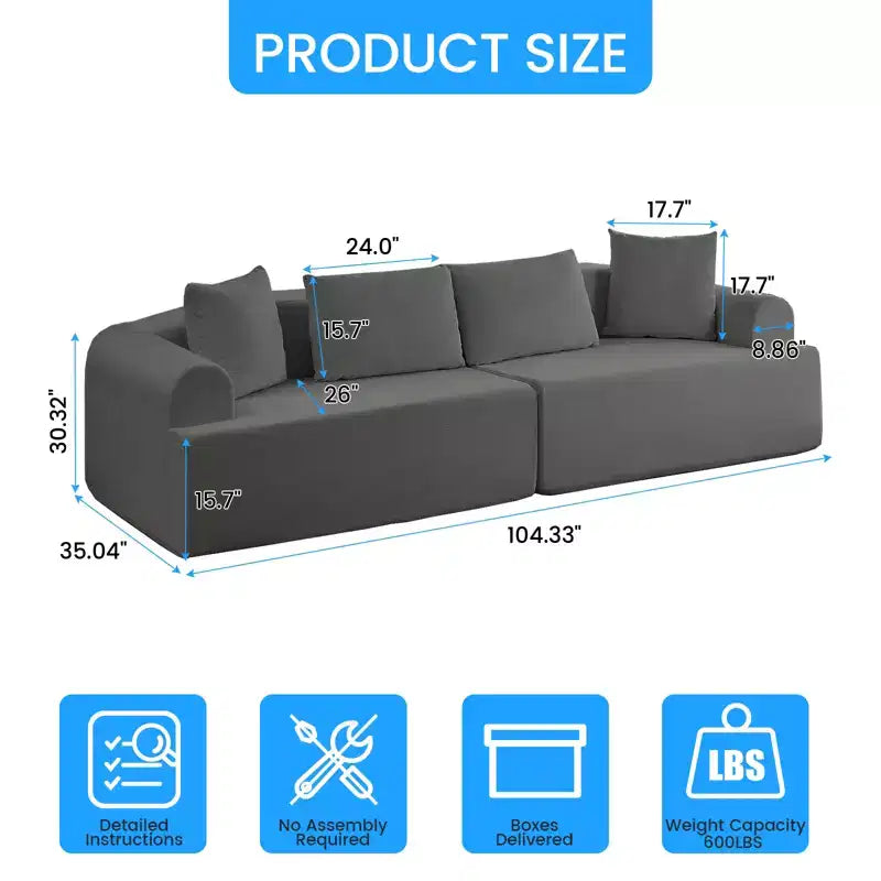 104-Inch Curved Sectional Sofa, Chenille Upholstery, No Assembly Required