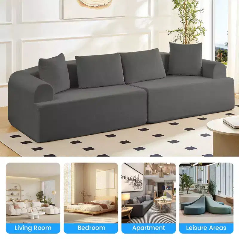 104-Inch Curved Sectional Sofa, Chenille Upholstery, No Assembly Required