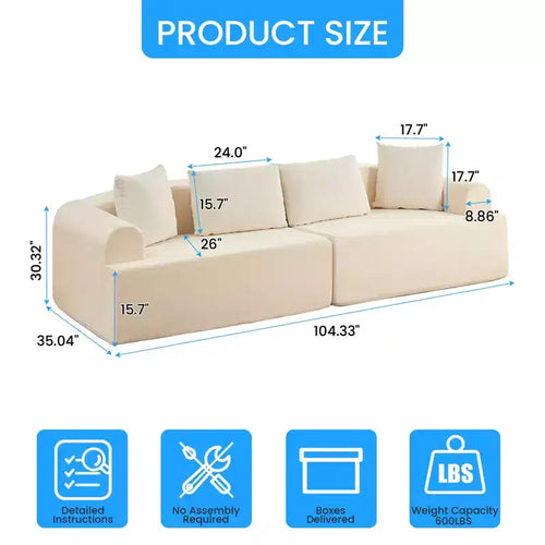 104-Inch Curved Sectional Sofa, Chenille Upholstery, No Assembly Required