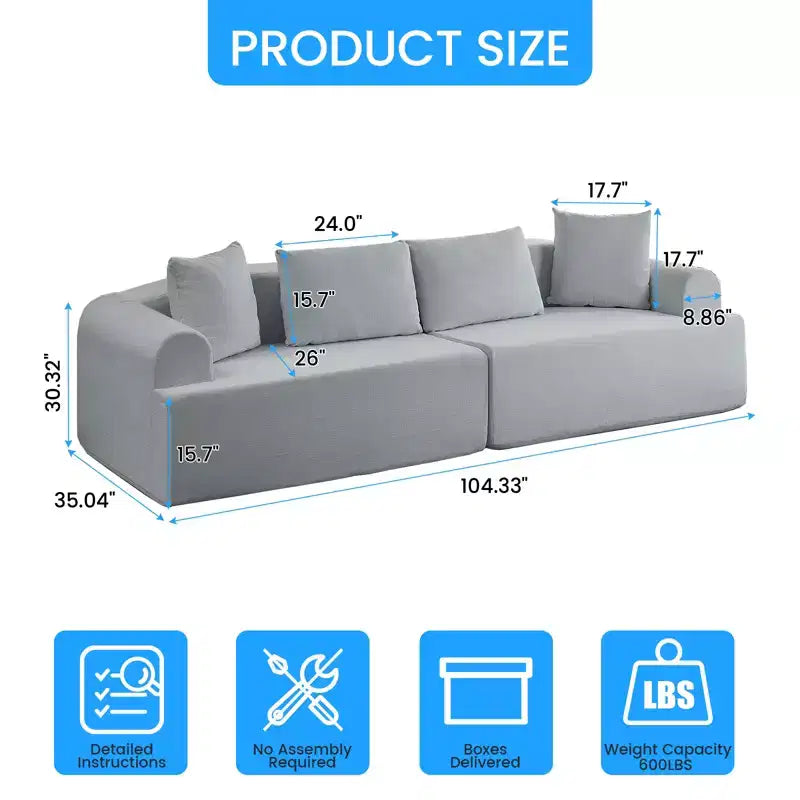 104-Inch Curved Sectional Sofa, Chenille Upholstery, No Assembly Required