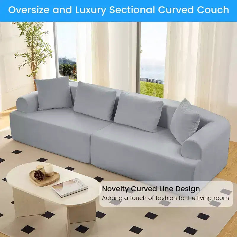 104-Inch Curved Sectional Sofa, Chenille Upholstery, No Assembly Required