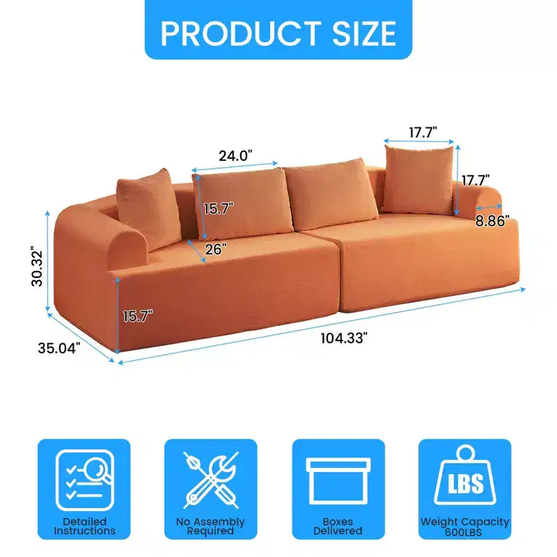 104-Inch Curved Sectional Sofa, Chenille Upholstery, No Assembly Required