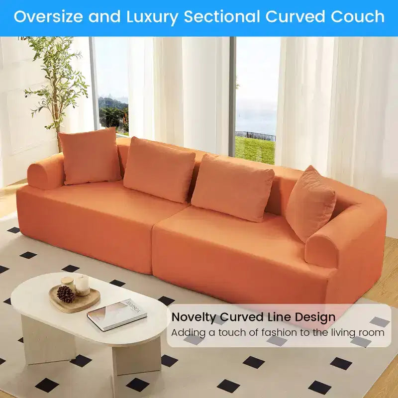104-Inch Curved Sectional Sofa, Chenille Upholstery, No Assembly Required