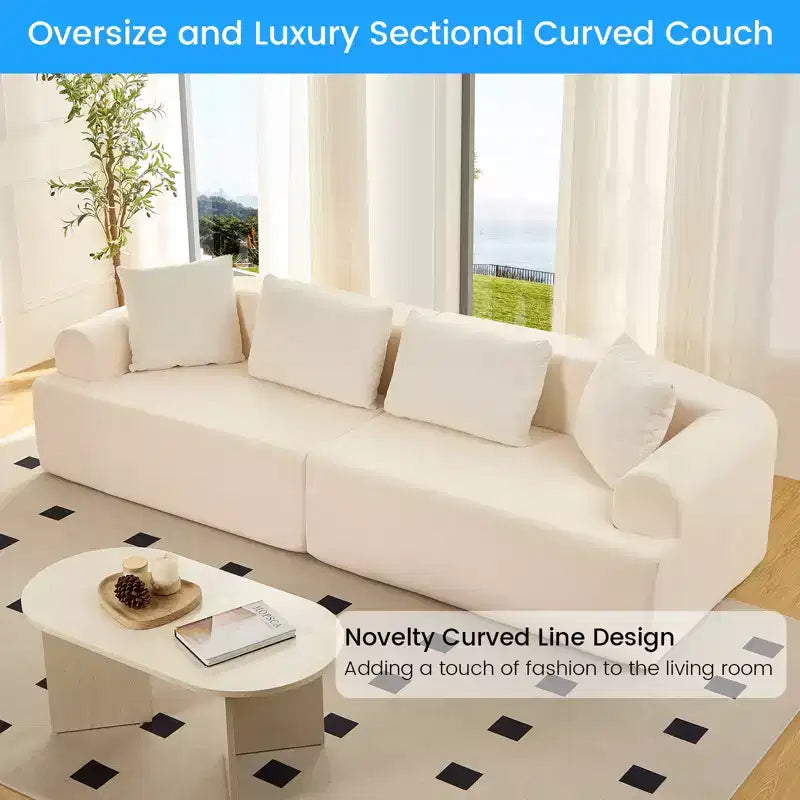 104-Inch Curved Sectional Sofa, Chenille Upholstery, No Assembly Required
