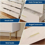 3-Drawer Dresser with Gold-Tone Handles and Legs, White