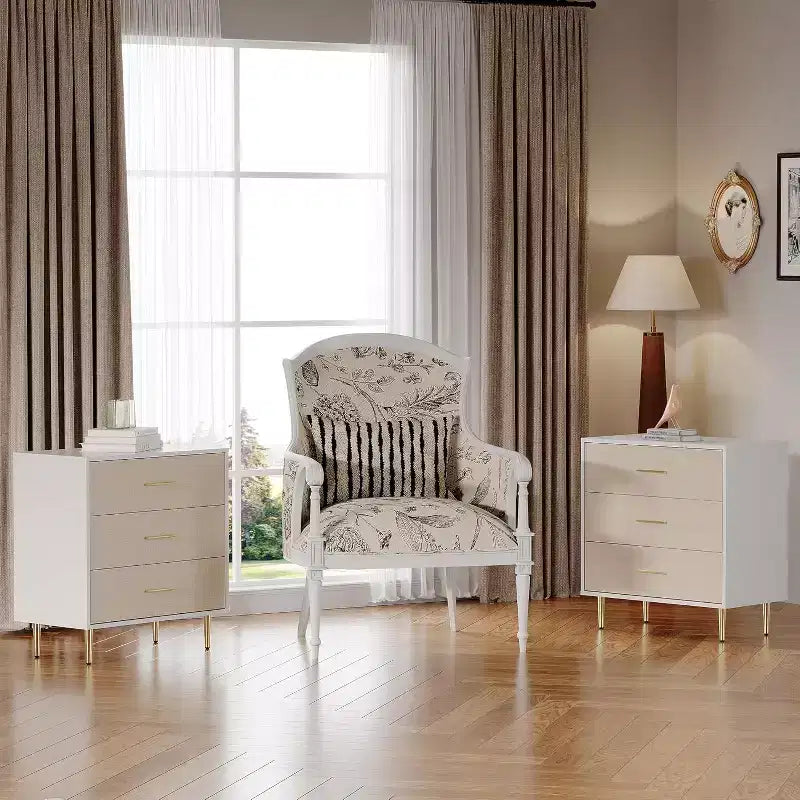 3-Drawer Dresser with Gold-Tone Handles and Legs, White