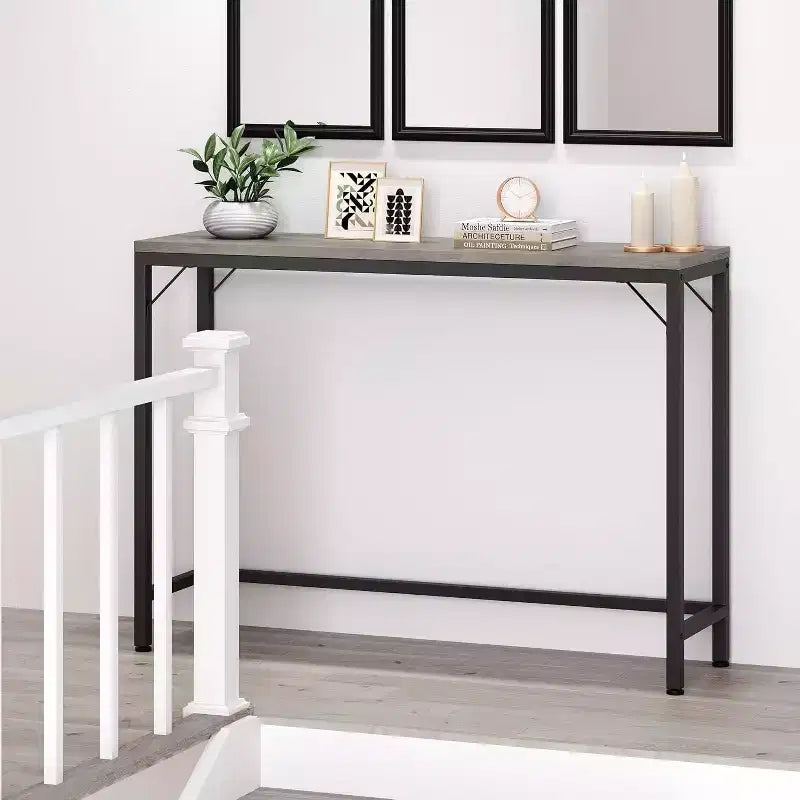 39.4" Gray Narrow Console Table for Entryway - Industrial Rustic Design