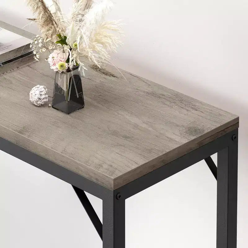 39.4" Gray Narrow Console Table for Entryway - Industrial Rustic Design