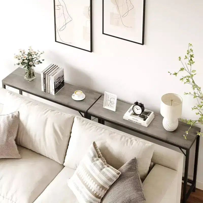 39.4" Gray Narrow Console Table for Entryway - Industrial Rustic Design