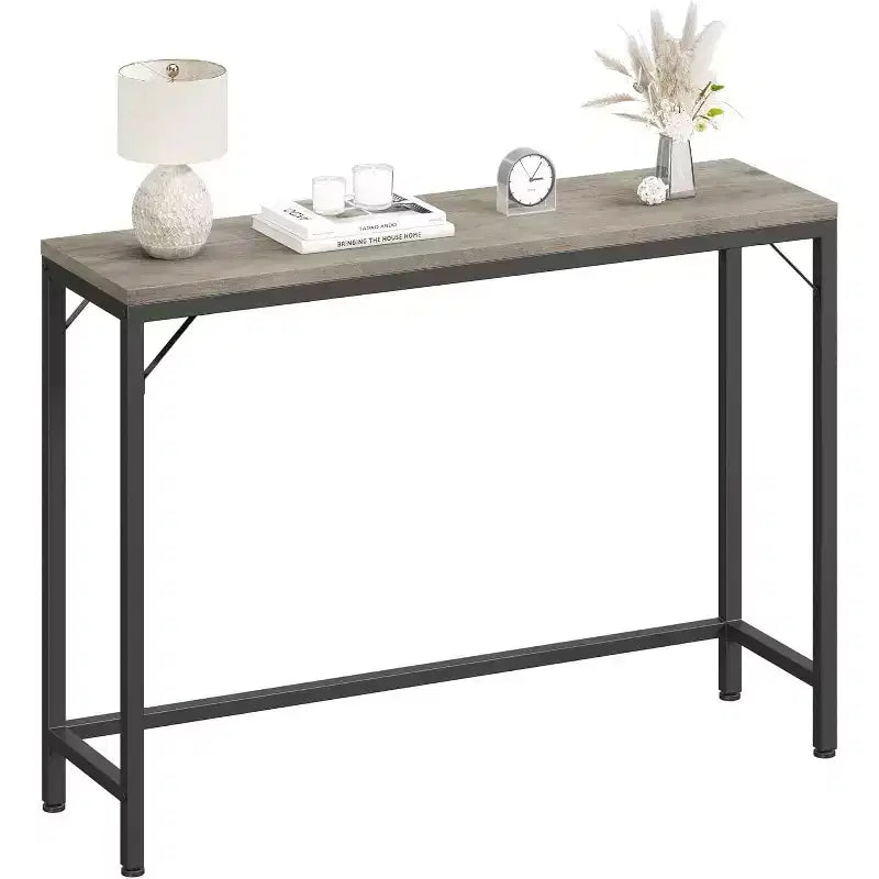 39.4" Gray Narrow Console Table for Entryway - Industrial Rustic Design