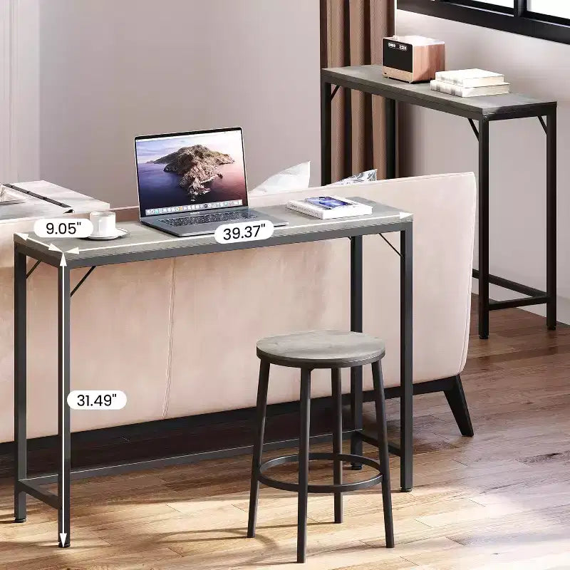 39.4" Gray Narrow Console Table for Entryway - Industrial Rustic Design