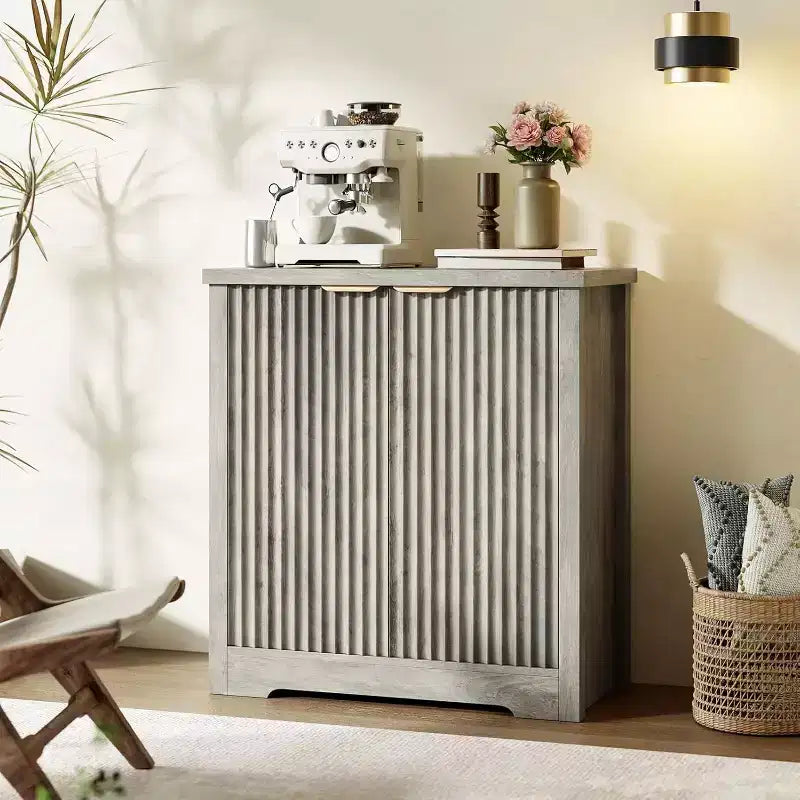 Fluted Sideboard Buffet Cabinet with 2 Doors, 2 Drawers and Adjustable Shelves