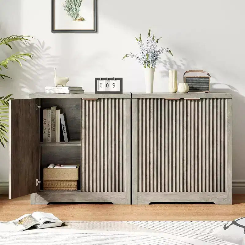 Fluted Sideboard Buffet Cabinet with 2 Doors, 2 Drawers and Adjustable Shelves