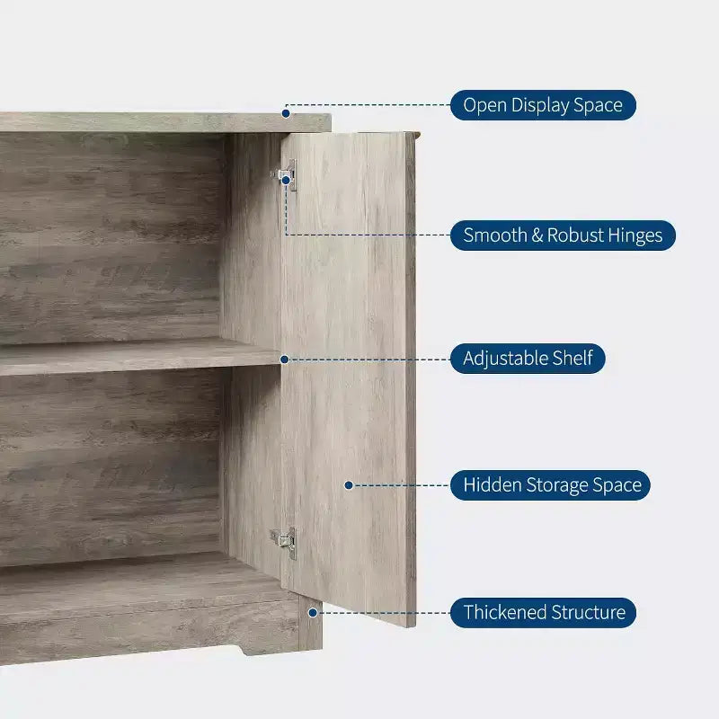 Fluted Sideboard Buffet Cabinet with 2 Doors, 2 Drawers and Adjustable Shelves