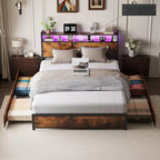 Metal Platform Bed Frame with 4 Storage Drawers, LED Lights, and Charging Station