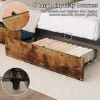 Metal Platform Bed Frame with 4 Storage Drawers, LED Lights, and Charging Station