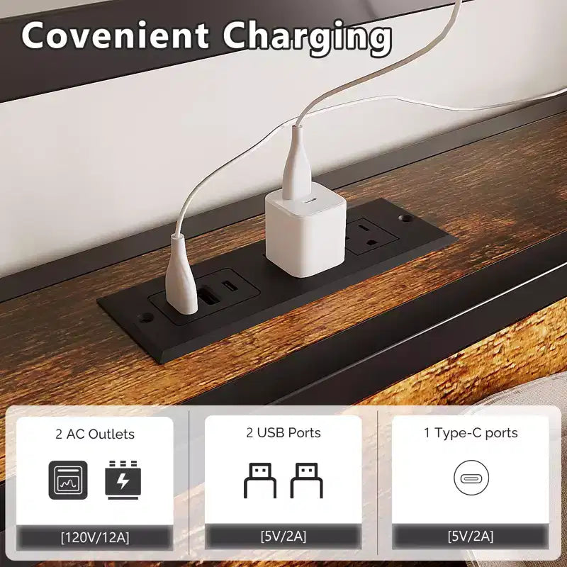 Metal Platform Bed Frame with 4 Storage Drawers, LED Lights, and Charging Station