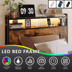 Metal Platform Bed Frame with 4 Storage Drawers, LED Lights, and Charging Station
