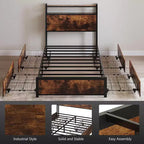 Metal Platform Bed Frame with 4 Storage Drawers, LED Lights, and Charging Station