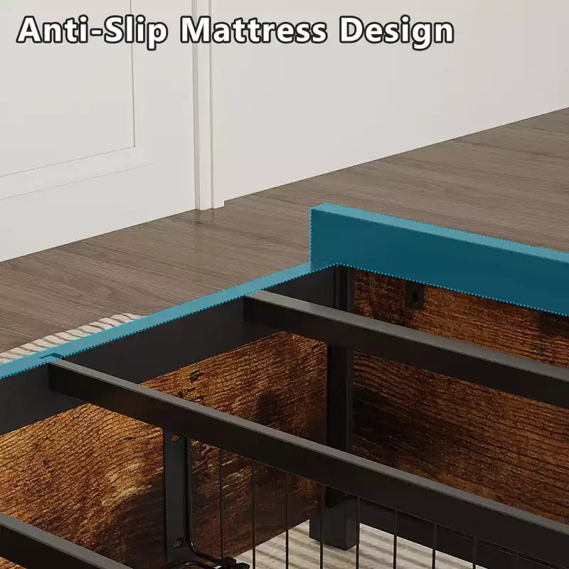 Metal Platform Bed Frame with 4 Storage Drawers, LED Lights, and Charging Station
