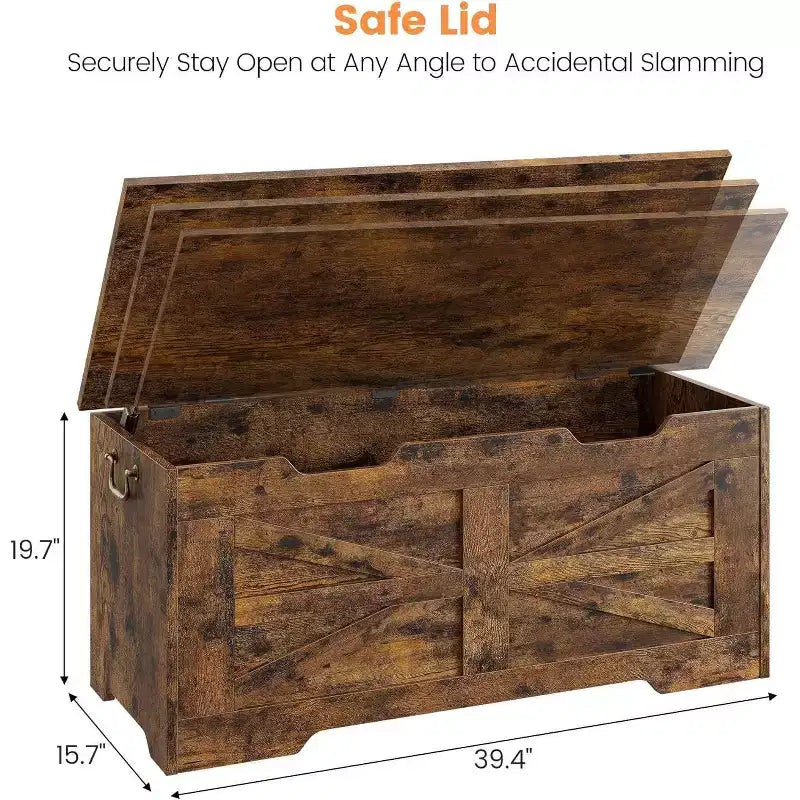 Wooden Storage Chest with Lid and Safety Hinge, Entryway Bench, 350 lb Capacity