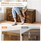 Wooden Storage Chest with Lid and Safety Hinge, Entryway Bench, 350 lb Capacity